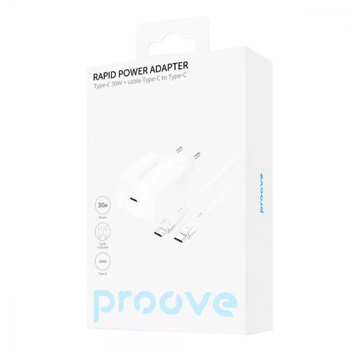 МЗП Proove Rapid 30W (Type-C) + Кабель Type-C to Type-C White