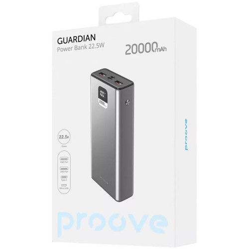 Батарея універсальна Proove Guardian 20000mAh 22.5W Metal Gray Батарея універсальна Proove Guardian 20000mAh 22.5W Metal Gray