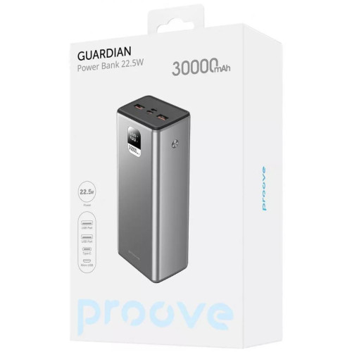 Батарея універсальна Proove Guardian 30000mAh 22.5W Metal Gray Батарея універсальна Proove Guardian 30000mAh 22.5W Metal Gray