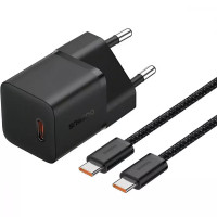 МЗП Baseus GaN5 Mini Fast Charger Type-C 20W (With Cable Type-C to Type-C 100W 1m) Black