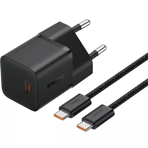 МЗП Baseus GaN5 Mini Fast Charger Type-C 20W (With Cable Type-C to Type-C 100W 1m) Black