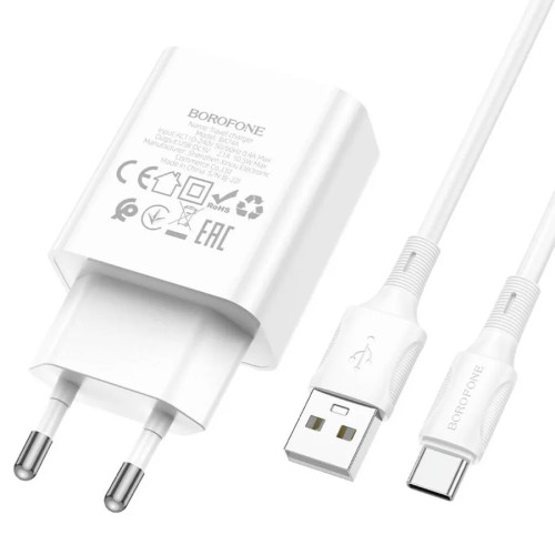 МЗП Borofone BA74A 10.5W 2.1A 1USB-A з кабелем Type-C White
