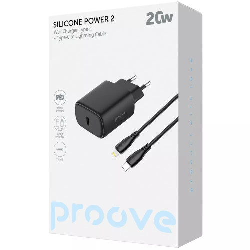 МЗП Proove Silicone Power 2 20W (Type-C) + Кабель Type-C to Lightning White