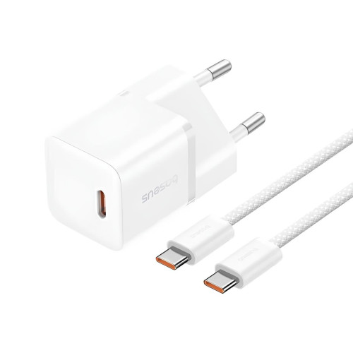МЗП Baseus GaN5 Mini Fast Charger Type-C 20W (With Cable Type-C to Type-C 100W 1m) White