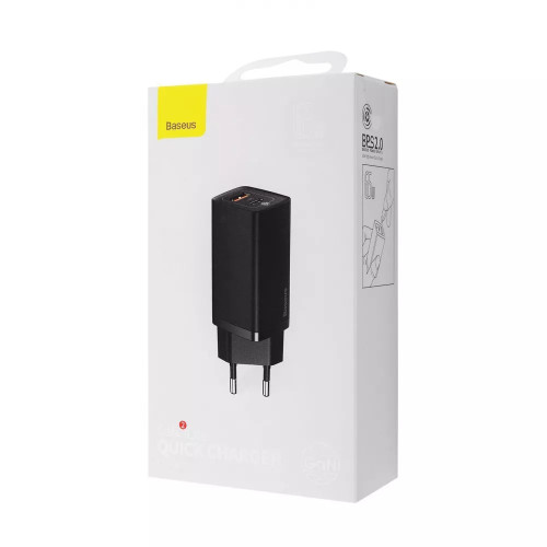 МЗП Baseus GaN2 Lite Quick Charger 65W (1 Type-C + 1 USB) Black