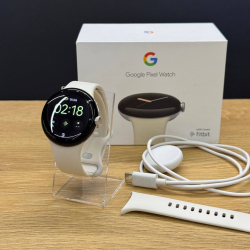 Вживаний смарт-годинник Google Pixel Watch WiFi Polished Silver Case/Chalk Active Band US (Хороший+ стан)