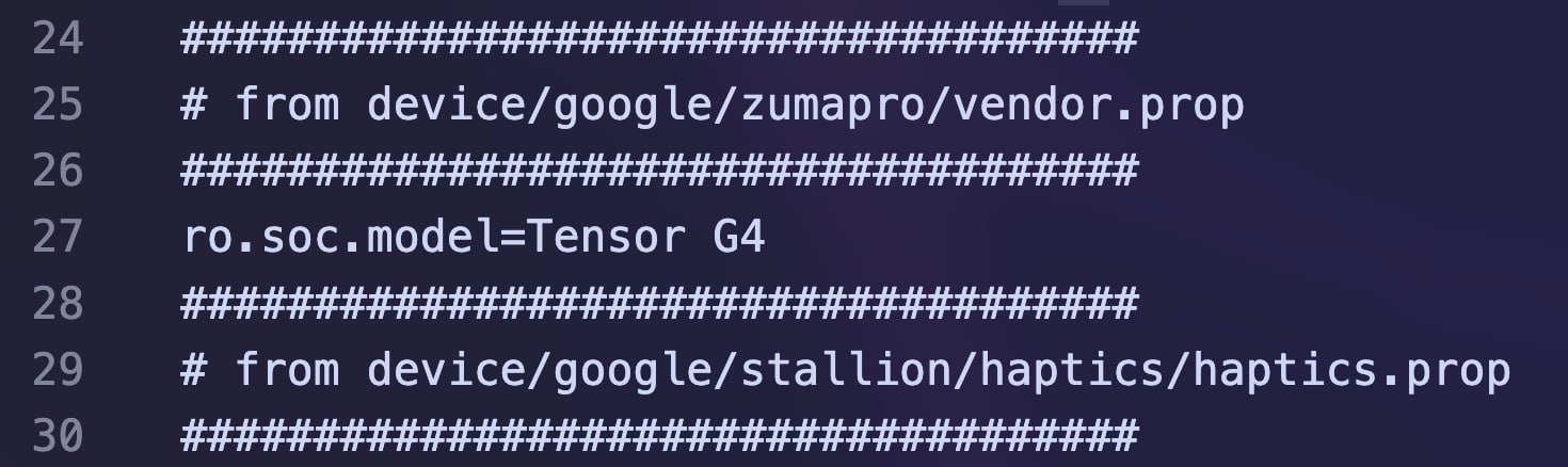 Pixel 10a: властивість ro.soc.model=Tensor G4